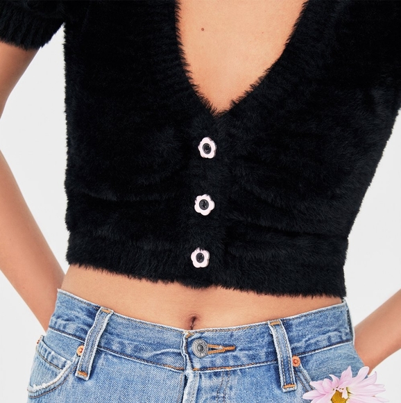 DEVON Cardigan Crop Top BLACK Sweater Love Lemons - Picture 4 of 8